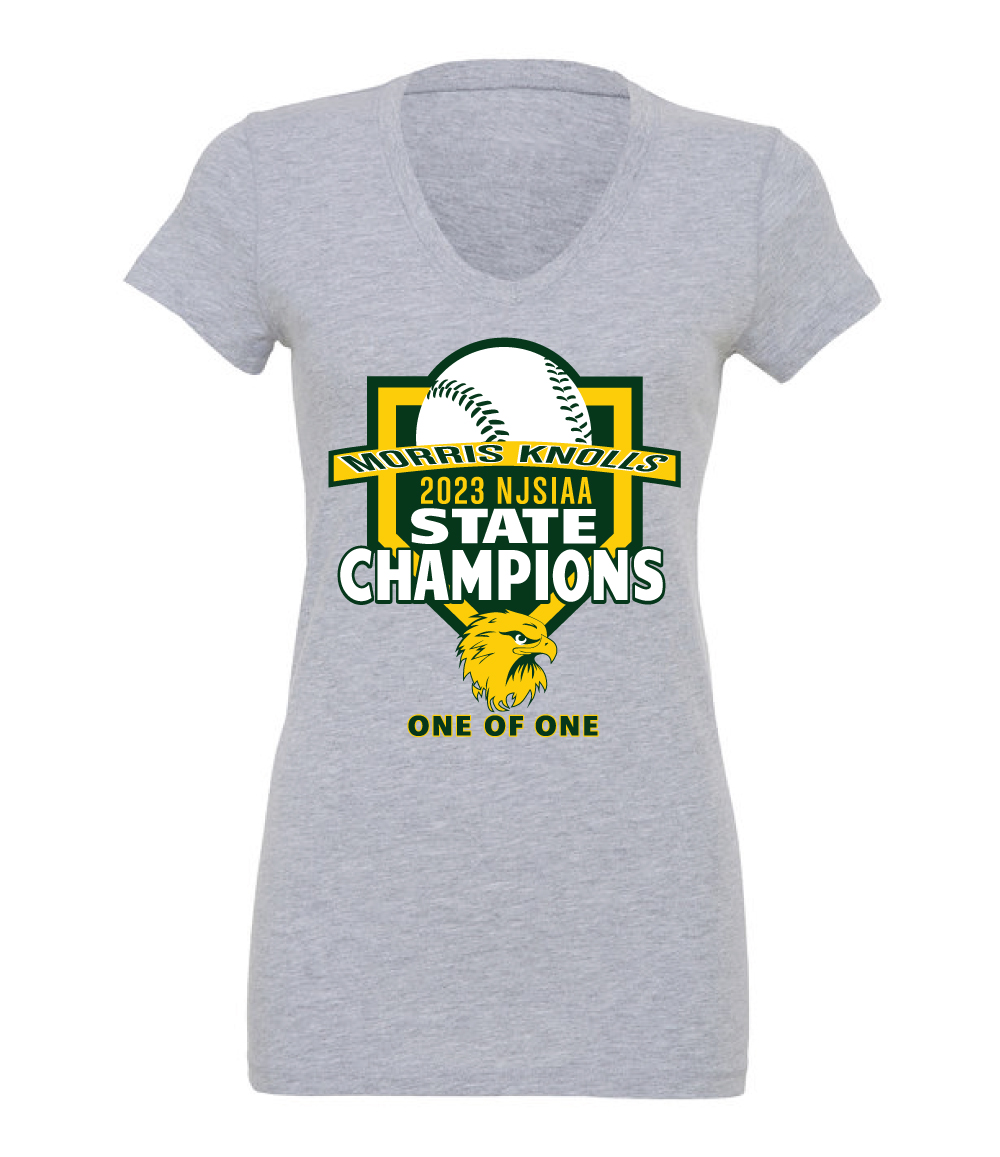 Morris Knolls Baseball Champions Ladies V-Neck T-shirt